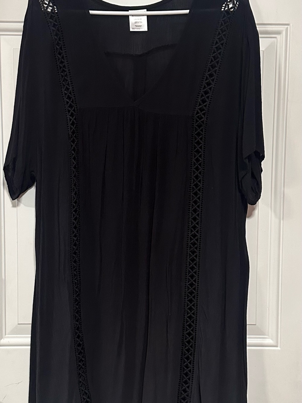 Women's Black V-Neck Swim Coverup with Lace Trim